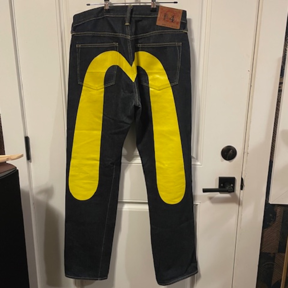 ** VINTAGE** Evisu classic Daicock jeans #2000-  Mustard Yellow Daicock